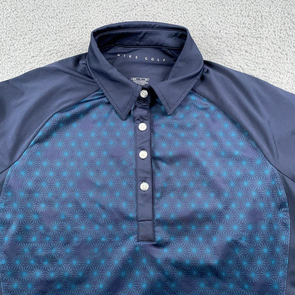 Nike Golf Shirt Womens Small Blue Polo Geometric Print Dri-FIT Performance